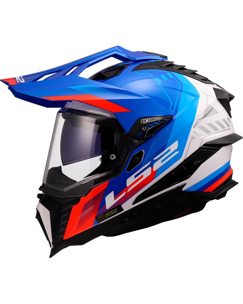 Load image into Gallery viewer, Capacete enduro LS2 MX701 Explorer Hexa Branco Azul Vermelho – vista lateral direita
