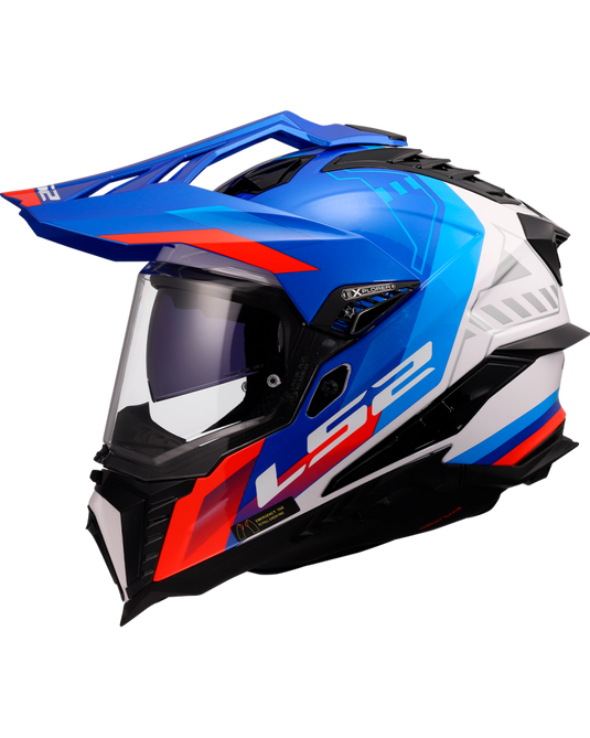 Capacete enduro LS2 MX701 Explorer Hexa Branco Azul Vermelho – vista lateral direita