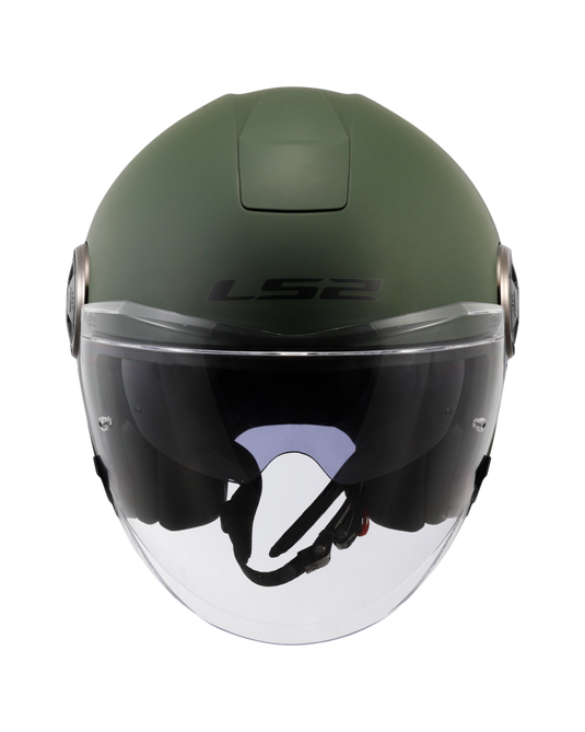 Capacete open-face LS2 OF620 Classy Solid Verde Militar – vista lateral esquerda