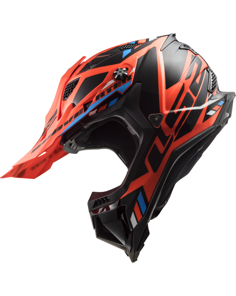 Load image into Gallery viewer, Capacete motocross LS2 MX700 Subverter Evo II Stomp Laranja Fluo Preto – vista lateral
