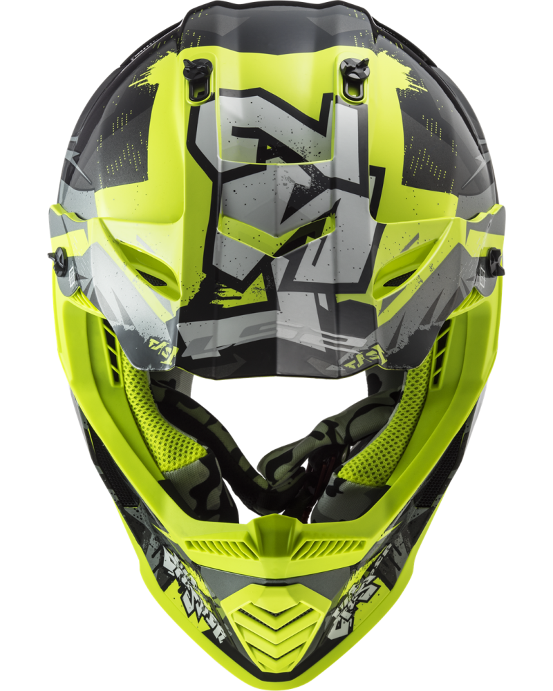 Load image into Gallery viewer, Capacete motocross infantil LS2 MX437 Fast Evo II Mini Crusher Preto Amarelo – lateral esquerda
