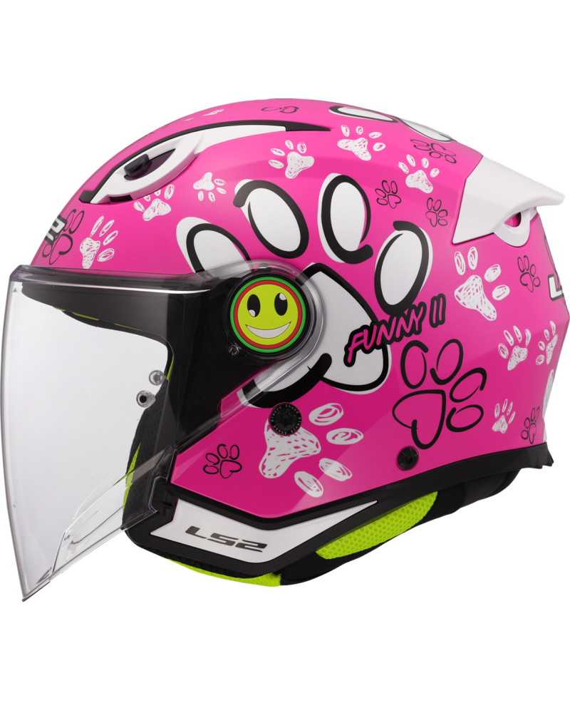 Load image into Gallery viewer, Capacete jet infantil LS2 OF622 Funny II Paws Rosa – vista lateral
