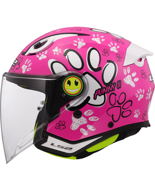 Capacete jet infantil LS2 OF622 Funny II Paws Rosa – vista lateral