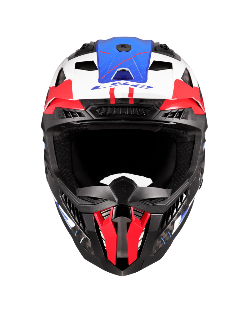 Load image into Gallery viewer, Capacete motocross LS2 MX703 X-Force C Galuo Branco Vermelho Azul – vista lateral esquerda
