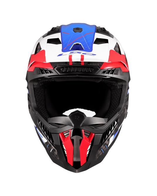 Capacete motocross LS2 MX703 X-Force C Galuo Branco Vermelho Azul – vista lateral esquerda
