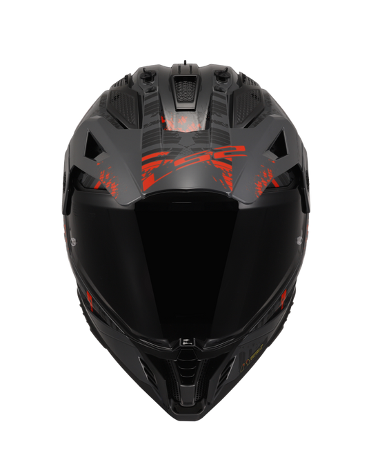 Capacete motocross LS2 MX702 Pioneer II Crazy Preto Brilho Cinza Vermelho – vista lateral