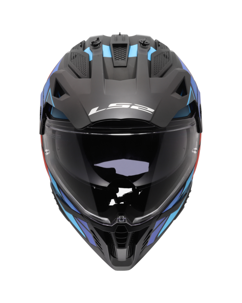 Load image into Gallery viewer, Capacete motocross LS2 MX702 Pioneer II Block Preto Vermelho Azul – vista lateral esquerda
