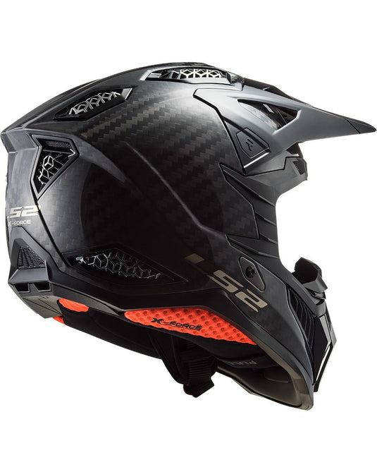 Capacete motocross LS2 MX703 X-Force C Solid Carbono Brilho – vista lateral esquerda