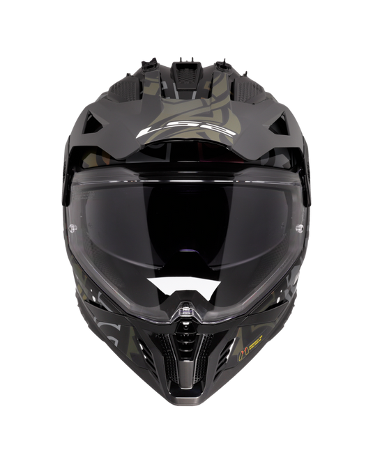 Capacete motocross LS2 MX702 Pioneer II Rangi Preto Camaleão – vista lateral esquerda