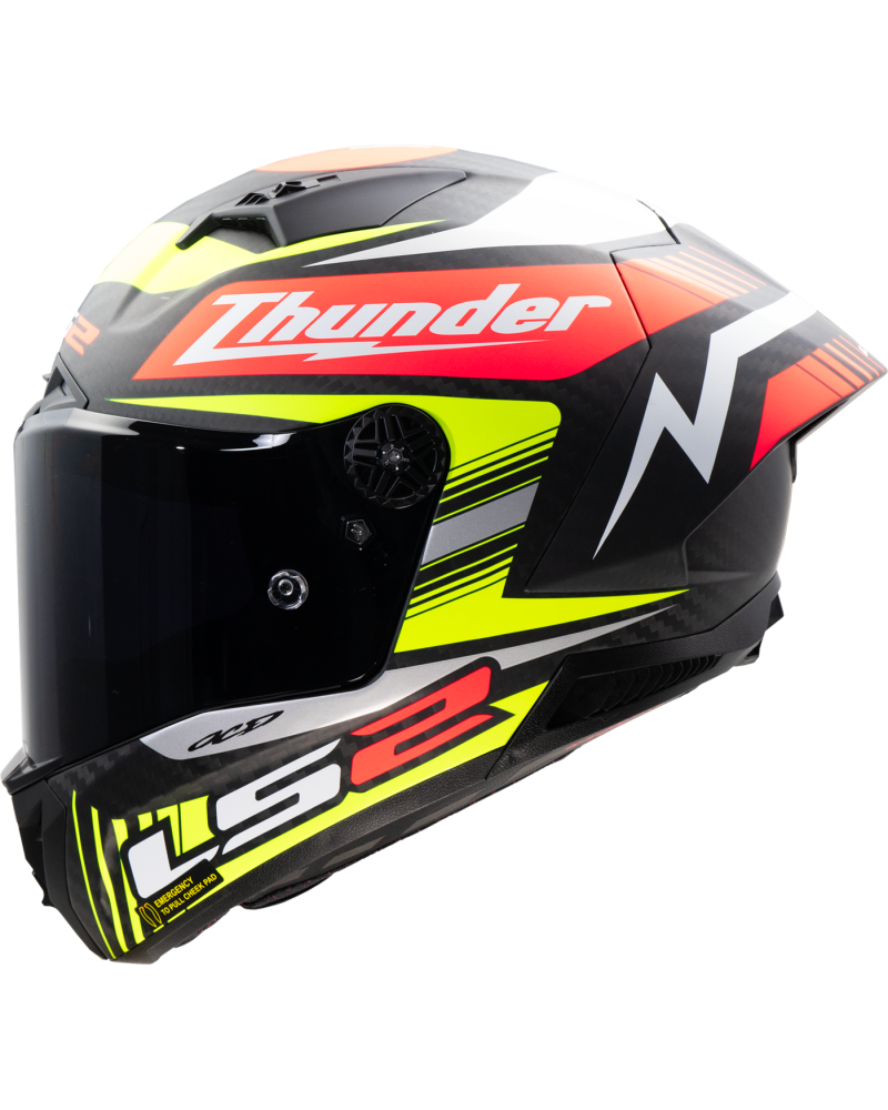 Load image into Gallery viewer, Capacete integral LS2 FF805 Thunder C GP Black Replica Preto Amarelo Vermelho – lateral esquerda
