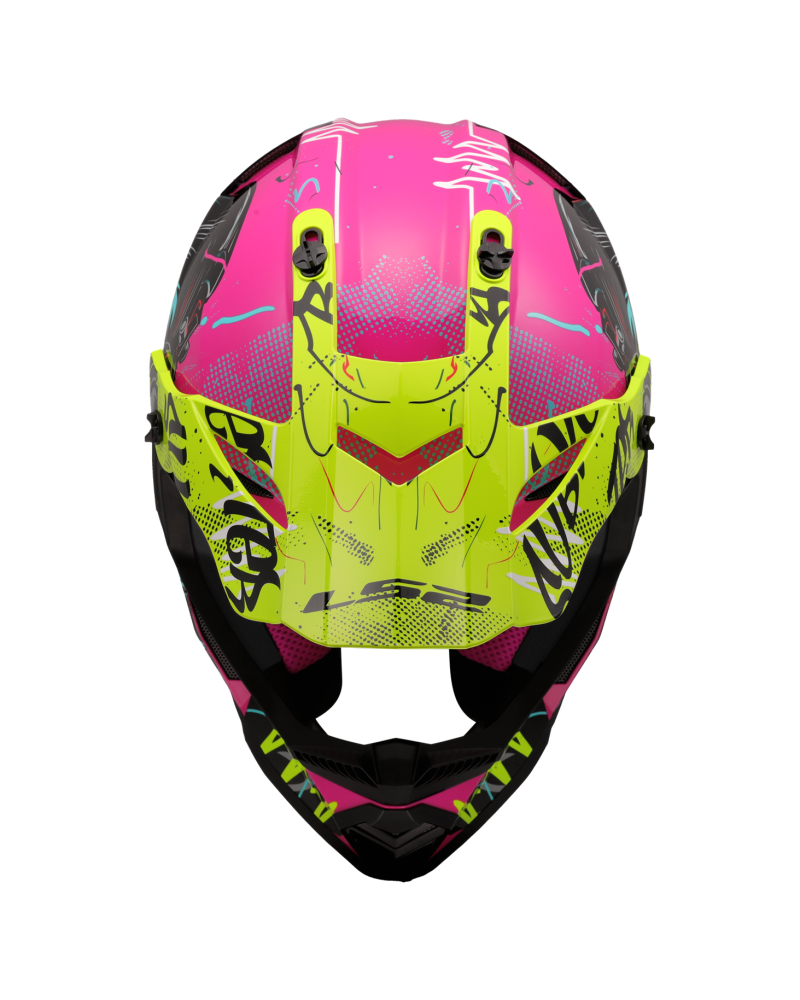 Load image into Gallery viewer, Capacete motocross infantil LS2 MX437 Fast Evo II Mini Gorilla Púrpura Amarelo – lateral esquerda
