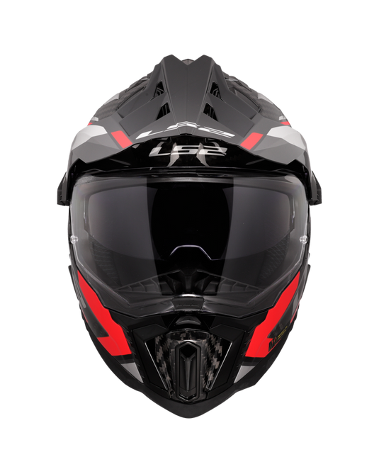 Capacete enduro LS2 MX701 Explorer C Frontier II Vermelho Preto – vista lateral esquerda