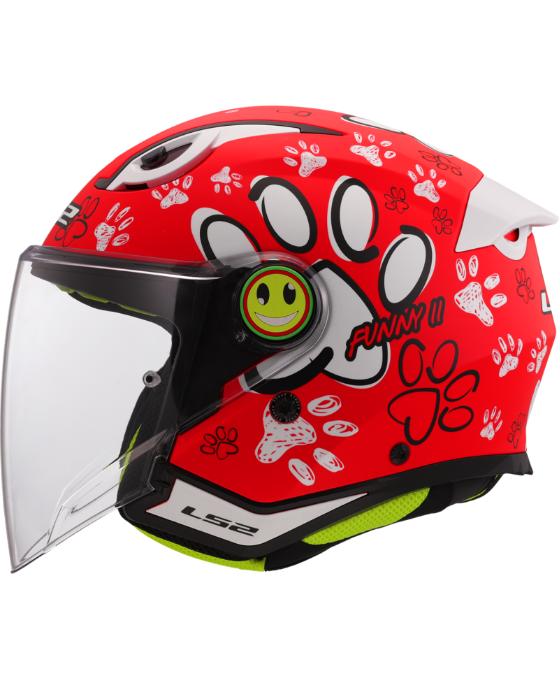 Load image into Gallery viewer, Capacete jet infantil LS2 OF622 Funny II Paws Vermelho – vista lateral
