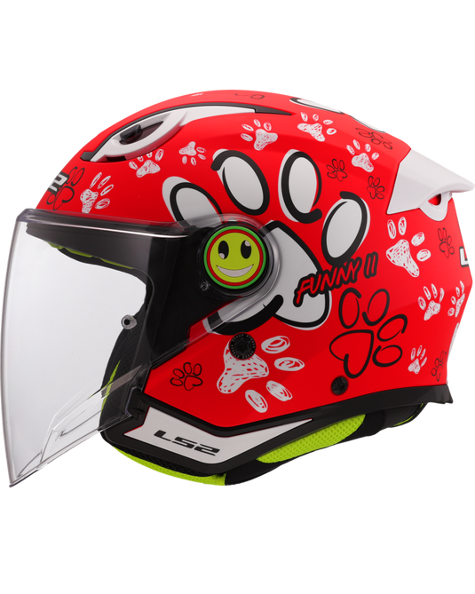 Capacete jet infantil LS2 OF622 Funny II Paws Vermelho – vista lateral