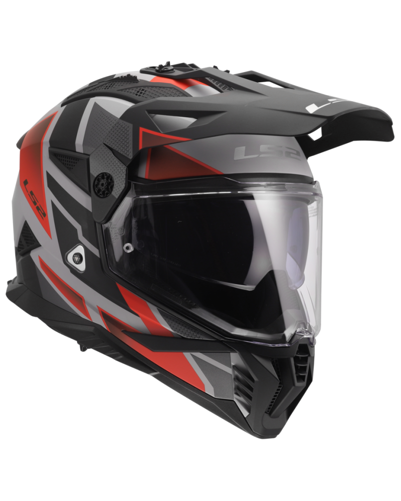 Load image into Gallery viewer, Capacete motocross LS2 MX702 Pioneer II Block Cinza Vermelho – vista lateral direita
