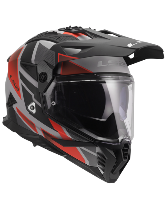 Capacete motocross LS2 MX702 Pioneer II Block Cinza Vermelho – vista lateral direita