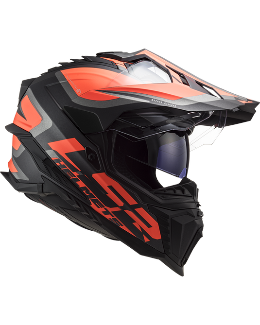 Capacete enduro LS2 MX701 Explorer Alter Preto Mate Laranja Fluo – vista lateral direita