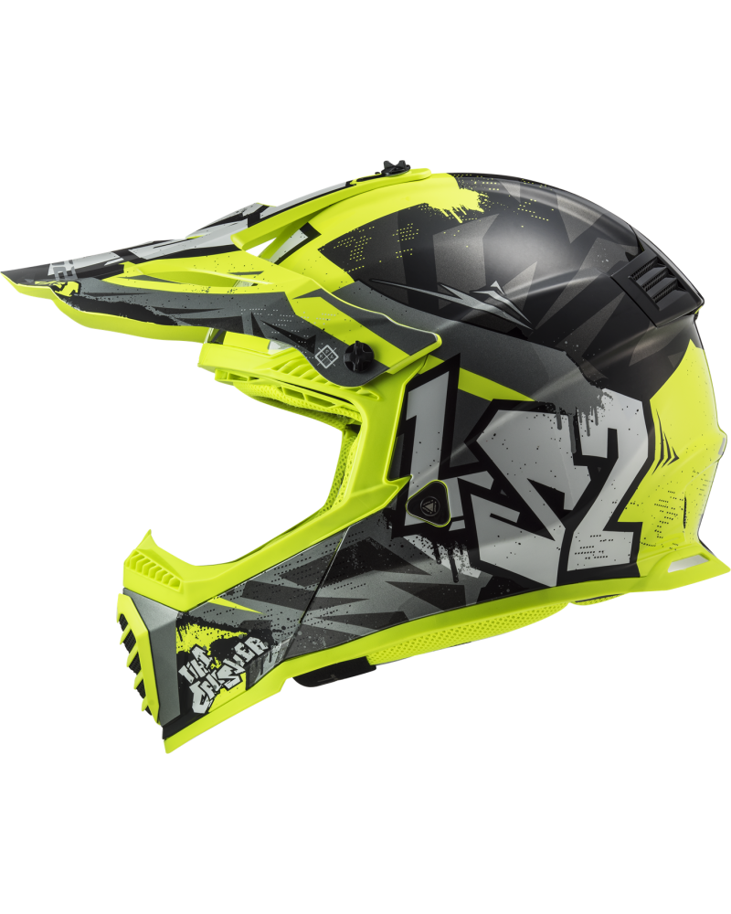 Load image into Gallery viewer, Capacete motocross infantil LS2 MX437 Fast Evo II Mini Crusher Preto Amarelo – lateral direita
