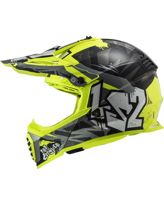 Capacete motocross infantil LS2 MX437 Fast Evo II Mini Crusher Preto Amarelo – lateral direita
