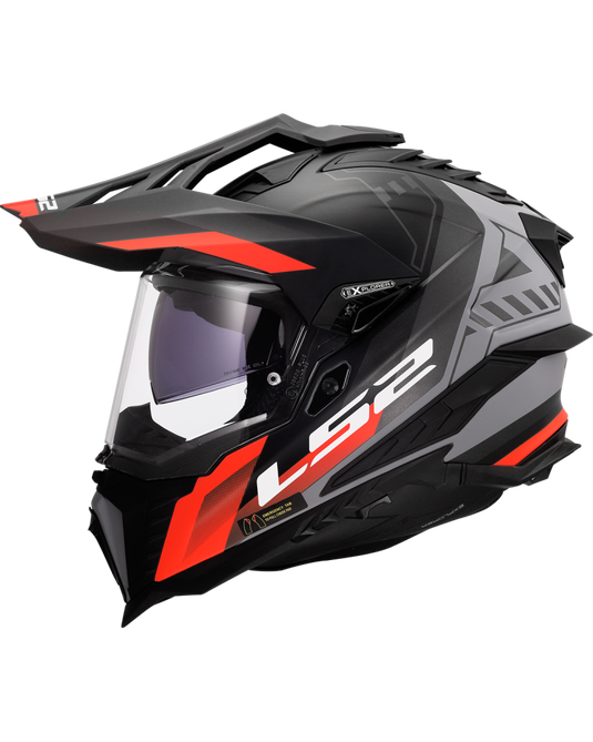 Capacete enduro LS2 MX701 Explorer Hexa Preto Vermelho Cinza – vista lateral direita