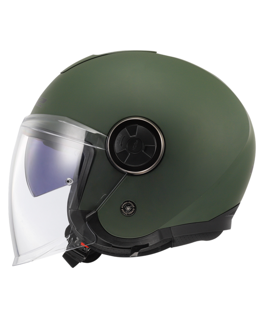 Capacete open-face LS2 OF620 Classy Solid Verde Militar – vista lateral direita