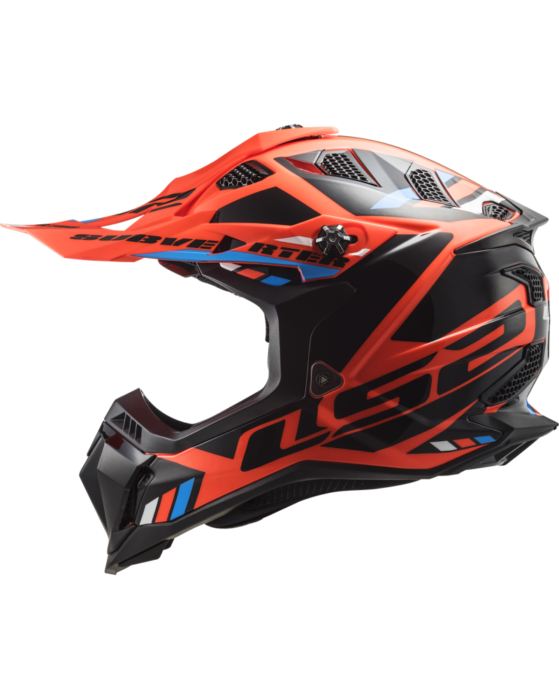 Load image into Gallery viewer, Capacete motocross LS2 MX700 Subverter Evo II Stomp Laranja Fluo Preto – vista traseira
