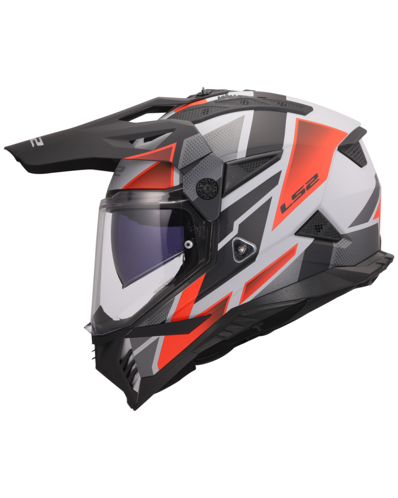 Load image into Gallery viewer, Capacete motocross LS2 MX702 Pioneer II Block Cinza Vermelho – vista frontal – ECE 22.06

