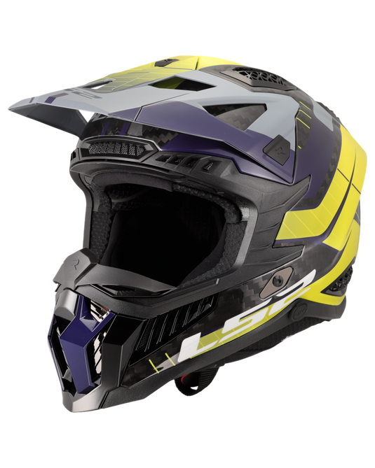 Capacete motocross LS2 MX703 X-Force C Galuo Cinzento Amarelo Hi-Vision – vista lateral direita