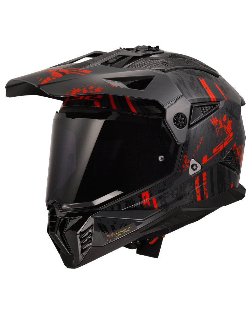 Load image into Gallery viewer, Capacete motocross LS2 MX702 Pioneer II Crazy Preto Brilho Cinza Vermelho – vista traseira
