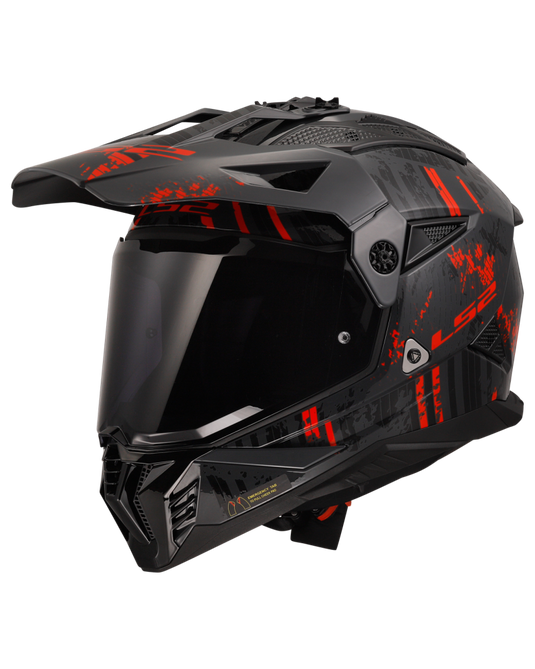 Capacete motocross LS2 MX702 Pioneer II Crazy Preto Brilho Cinza Vermelho – vista traseira