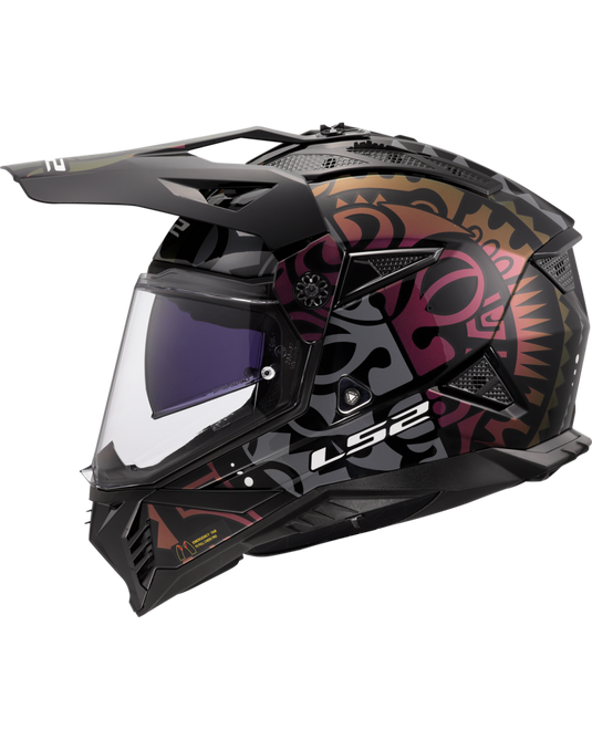 Capacete motocross LS2 MX702 Pioneer II Rangi Preto Camaleão – vista lateral direita