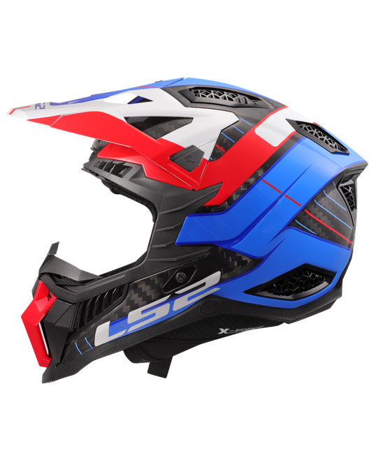Capacete motocross LS2 MX703 X-Force C Galuo Branco Vermelho Azul – vista lateral direita