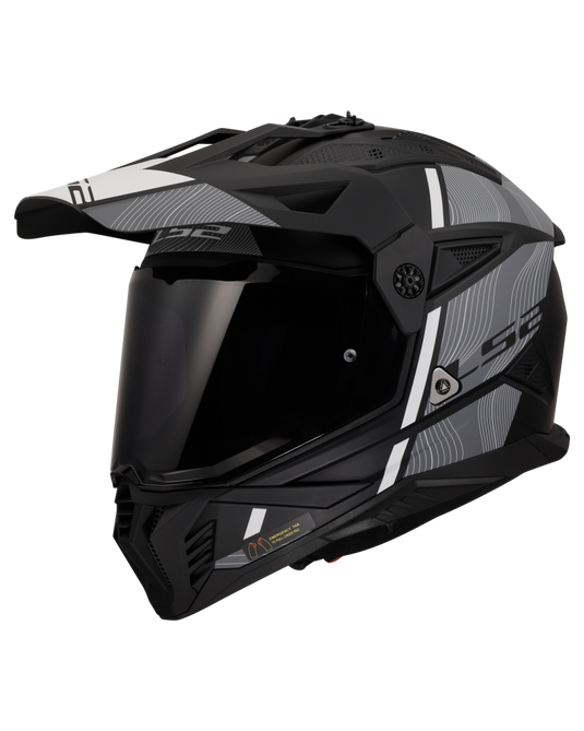 Capacete motocross LS2 MX702 Pioneer II Crazy Preto Mate Cinza Amarelo Hi-Vision – traseira