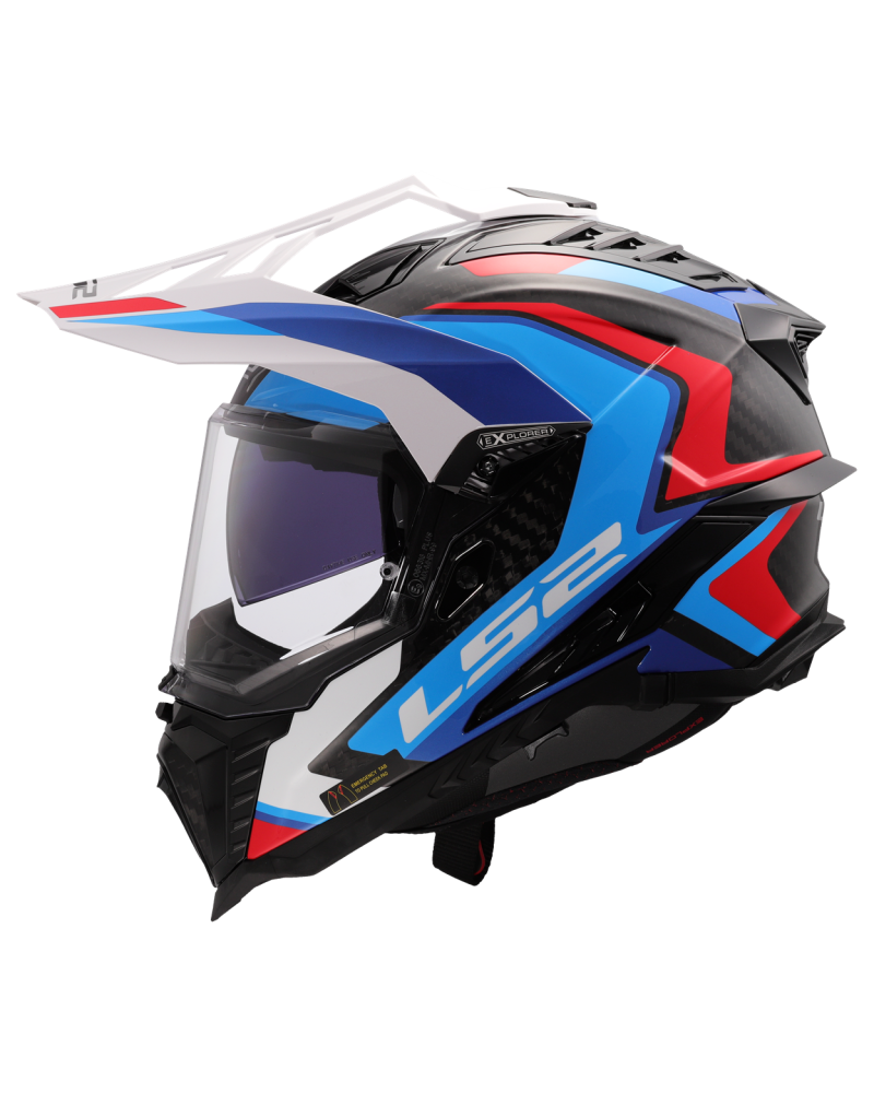 Load image into Gallery viewer, Capacete enduro LS2 MX701 Explorer C Frontier II Branco Azul – vista lateral direita
