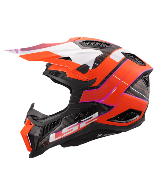 Capacete motocross LS2 MX703 X-Force C Galuo Laranja Brilho – vista lateral direita