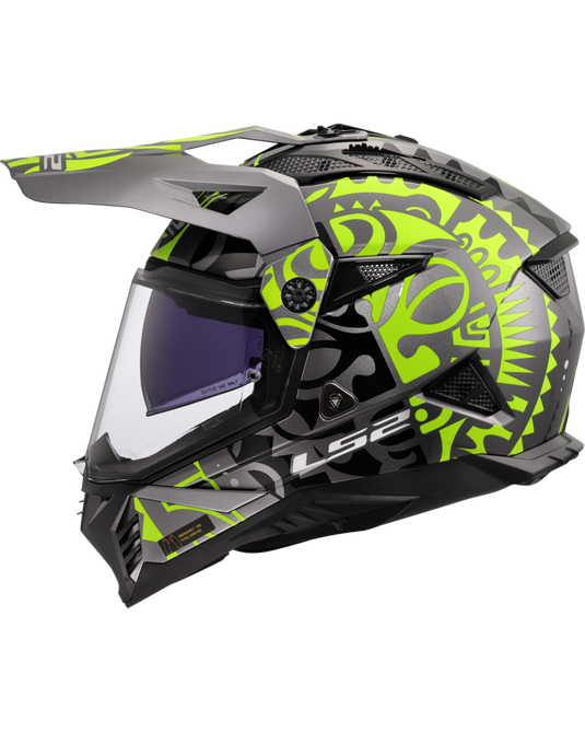 Capacete motocross LS2 MX702 Pioneer II Rangi Amarelo Hi-Vision Cinza – vista lateral direita