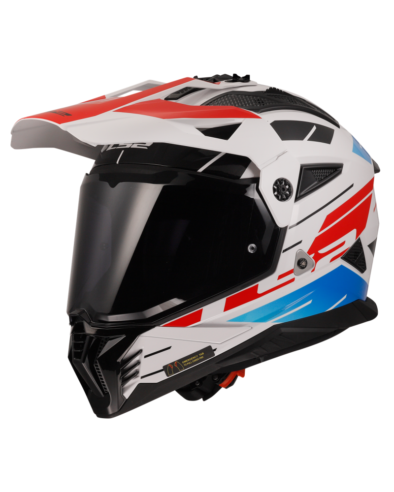 Load image into Gallery viewer, Capacete motocross LS2 MX702 Pioneer II Namib Branco Azul Vermelho – vista lateral direita
