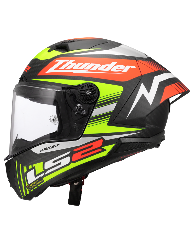 Load image into Gallery viewer, Capacete integral LS2 FF805 Thunder C GP Black Replica Preto Amarelo Vermelho – lateral direita
