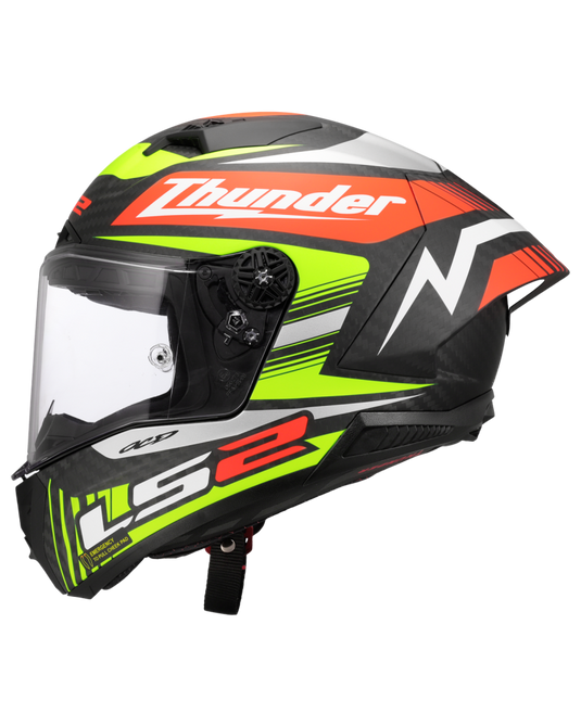 Capacete integral LS2 FF805 Thunder C GP Black Replica Preto Amarelo Vermelho – lateral direita