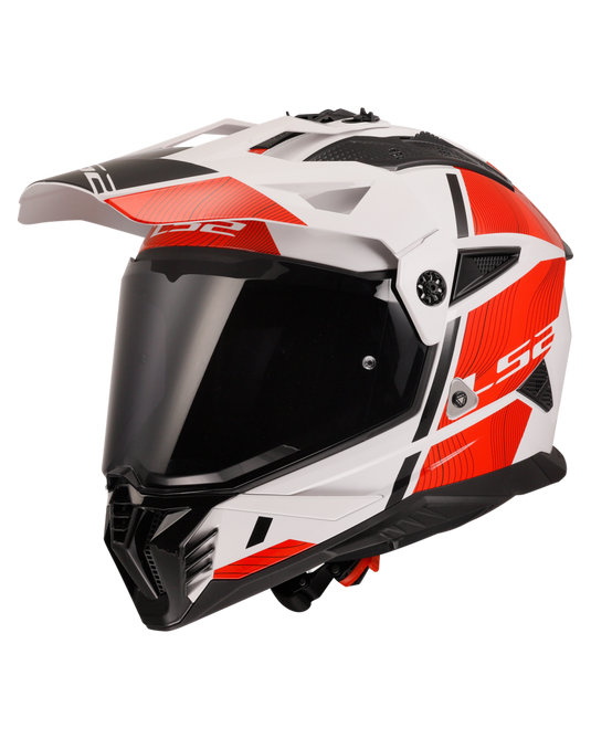 Capacete motocross LS2 MX702 Pioneer II Hill Branco Brilho Vermelho – vista lateral direita