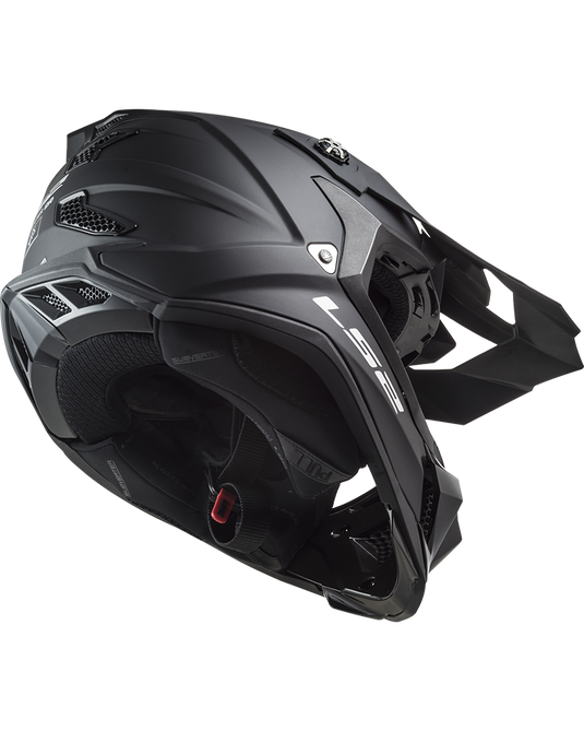 Capacete motocross LS2 MX700 Subverter Evo II Solid Preto Mate – detalhe da pala