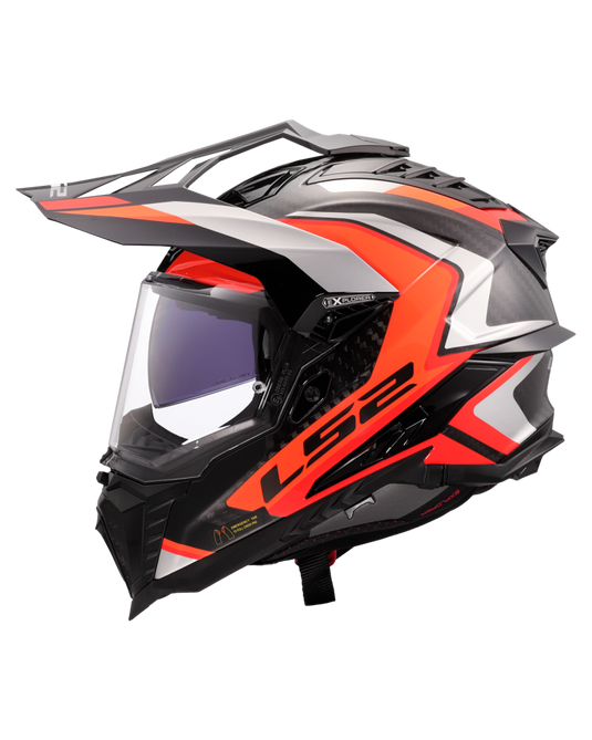 Capacete enduro LS2 MX701 Explorer C Frontier II Laranja Cinza – vista lateral direita