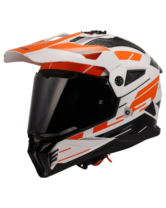 Capacete motocross LS2 MX702 Pioneer II Namib Branco Laranja – vista lateral direita