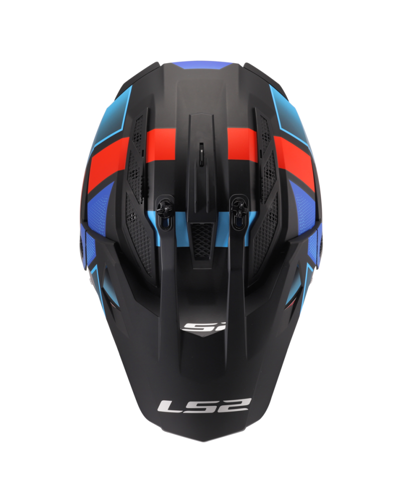 Load image into Gallery viewer, Capacete motocross LS2 MX702 Pioneer II Block Preto Vermelho Azul – vista lateral direita
