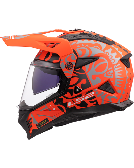 Capacete motocross LS2 MX702 Pioneer II Rangi Laranja Mate – vista lateral esquerda
