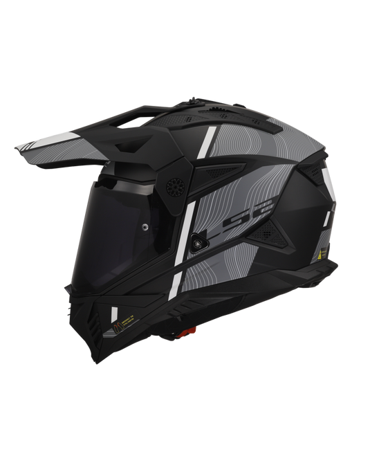 Pala removível e ajustável – capacete motocross LS2 MX702 Pioneer II Crazy Preto Mate