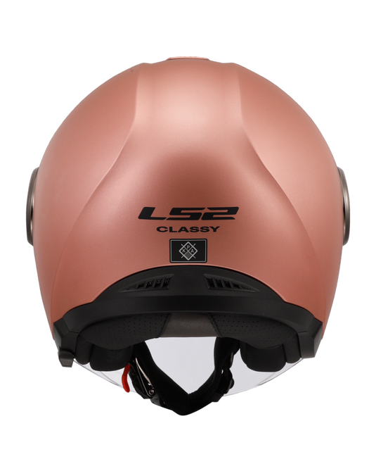 Capacete jet LS2 OF620 Classy Solid Rose Gold – vista traseira