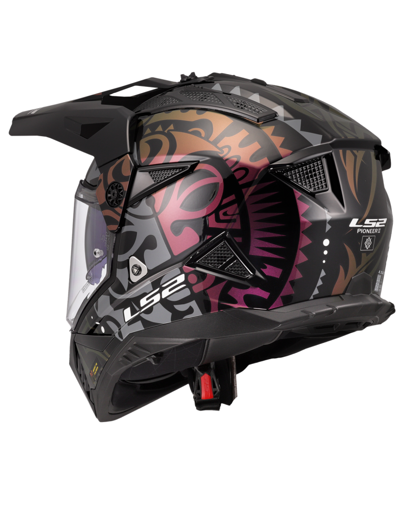 Load image into Gallery viewer, Capacete motocross LS2 MX702 Pioneer II Rangi Preto Camaleão – vista traseira

