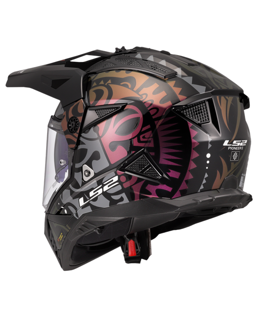Capacete motocross LS2 MX702 Pioneer II Rangi Preto Camaleão – vista traseira