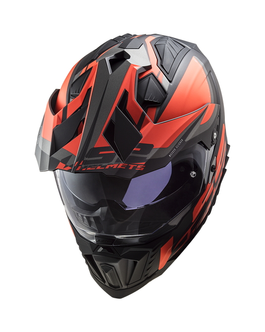Capacete enduro LS2 MX701 Explorer Alter Preto Mate Laranja Fluo – vista traseira